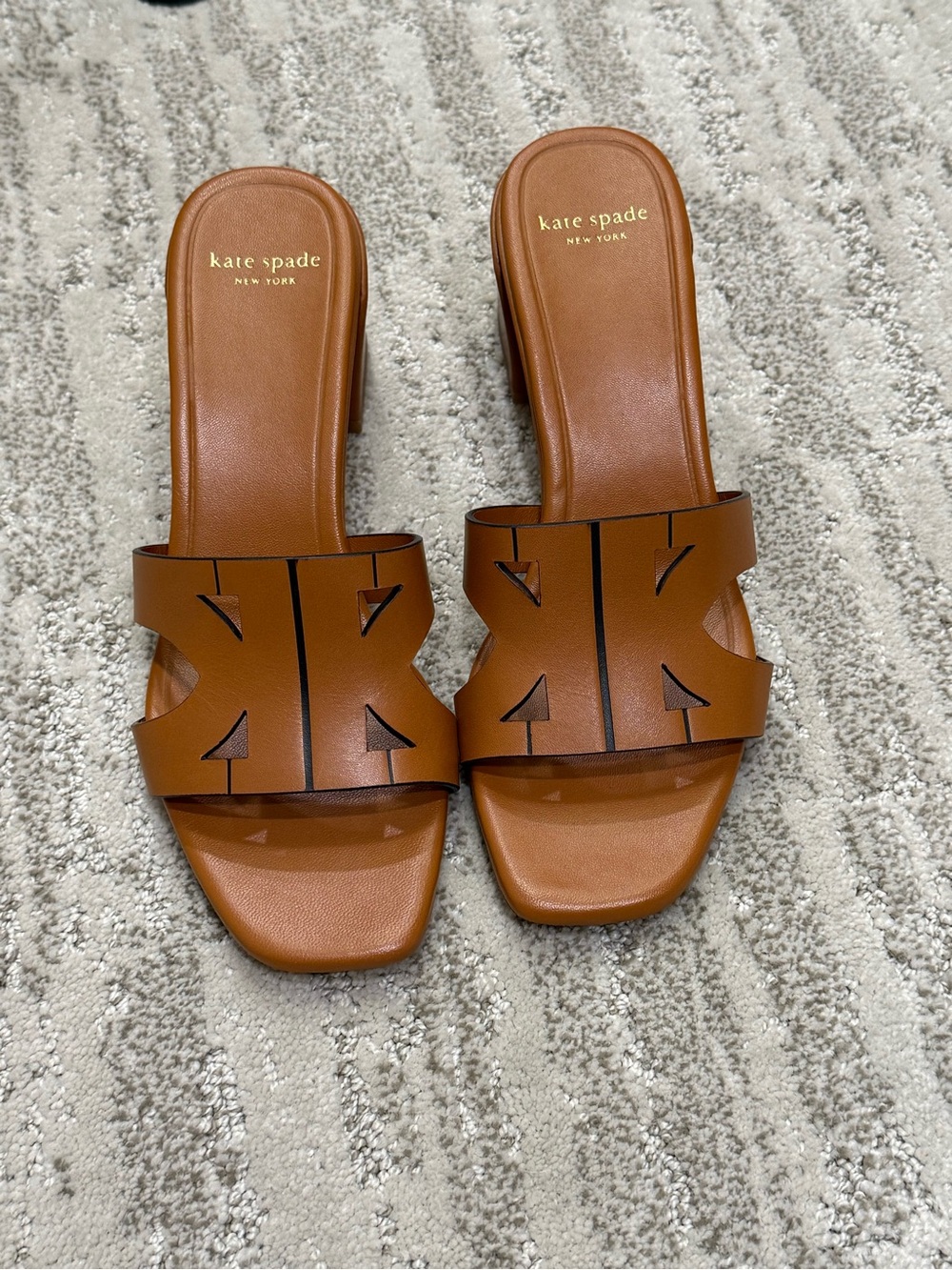 kate spade Tan Leather Cutout Slide Mules